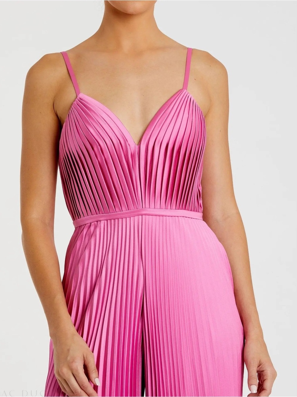 Mac Duggal Pleated Plunge Neck Wide Leg Jumpsuit - Picture 3 of 16
